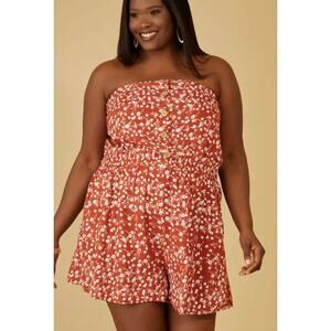 JUNIOR’s PLUS Size 3X Women’s Floral Print Strapless Romper | NEW with Tags